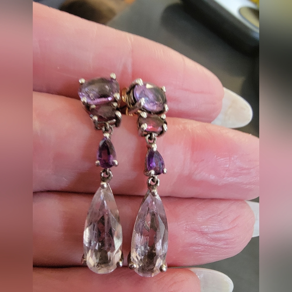 STERLING SILVER AND AMETHYST EARRINGS